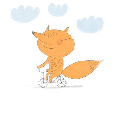 狐狸骑自行车矢量插画图片