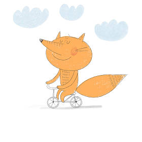 狐狸骑自行车矢量插画图片