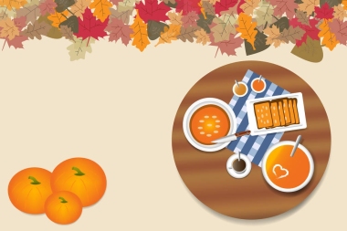 圓形木桌上的南瓜菜單圖片