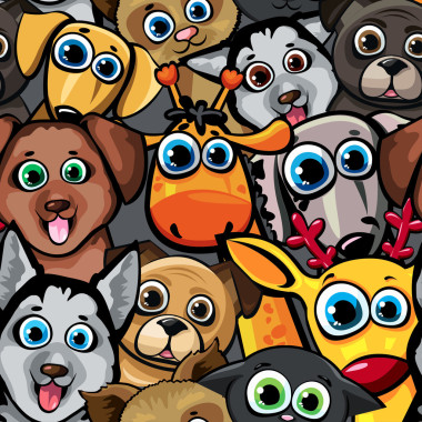 與狗、 貓、 鹿和長頸鹿動物圖案