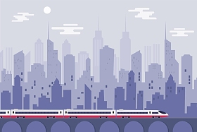 高速列车与城市城市, 矢量插画模板 d