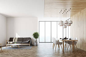 白色客厅内, 沙发和桌子