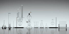 白色背景的玻璃化学实验室设备。3d 渲染