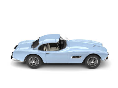 輕的天空藍(lán)色復(fù)古跑車-頂向下側(cè)視圖