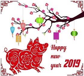 快乐的中国新年2019年的猪。农历新年