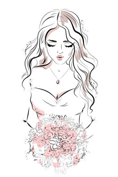 美麗的年輕女子肖像。手繪時(shí)尚女人。素描.矢量插圖. 
