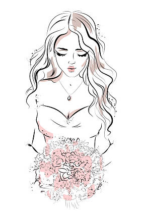 美丽的年轻女子肖像。手绘时尚女人。素描.矢量插图. 