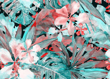 熱帶的模式。水彩的泰國棕櫚、 龜背竹、 木槿、 香蕉樹