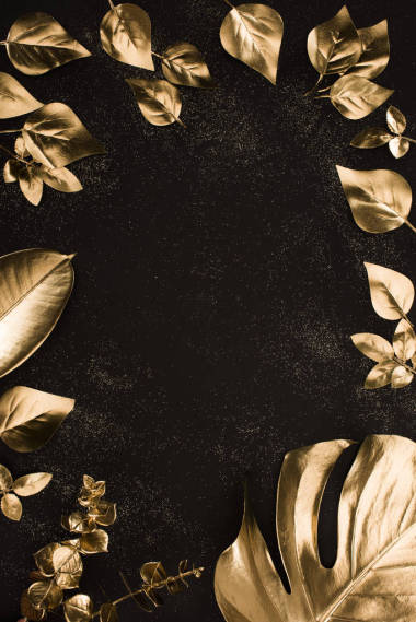 黑色表面不同金葉集的頂部視圖