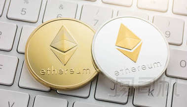ethereum 硬幣上的鍵盤 cryptocurrency 概念圖像