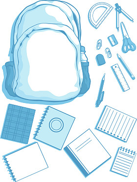 可自定义的矢量的书包和学习用品的成套工具