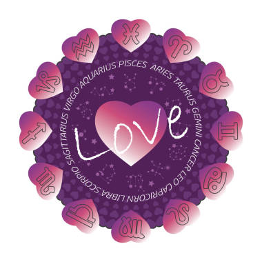 在圓的背景, 圖標和星座的心星座, 矢量插圖