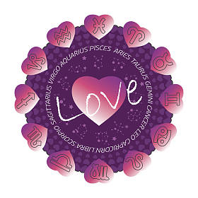 在圆的背景, 图标和星座的心星座, 矢量插图