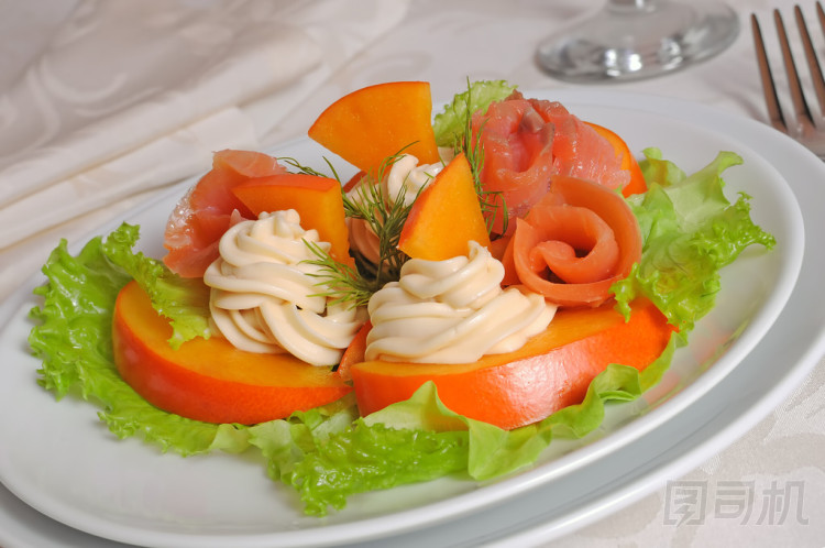 柿和奶油芝士三文魚色拉圖片