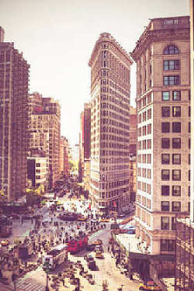 艺术绘画纽约城市街道场面在熨斗大厦