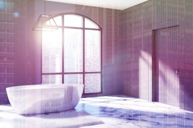 黑色浴室角落, 大理石地板色調(diào)