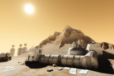 棲息地的研究和居住的處所在荒涼的行星火星。3d 渲染插圖 