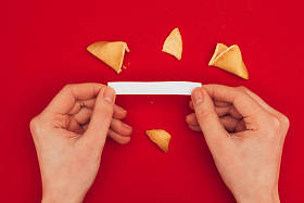 The Woman who Opened the Traditional Fortune Cookie, Chinese New Year concept