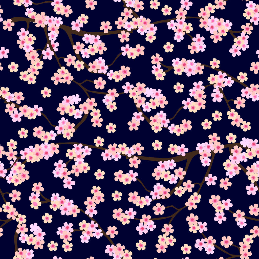樱花盛开在日本的花园里。盛开的樱桃花的无缝向量模式