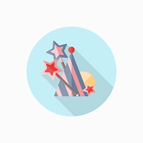 魔术棒和生日帽扁平图标长阴影