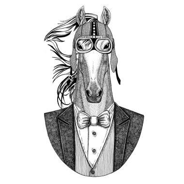 馬, 霍斯, 騎士, 駿馬, 駿馬夾克與弓領(lǐng)帶和車手頭盔或 aviatior 頭盔。優(yōu)雅的摩托車手, 摩托騎手, 飛行員。圖像為紋身, t-shirt, 徽章, 徽章, 標(biāo)志, 補(bǔ)
