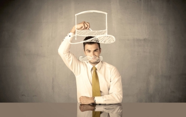 推銷員繪圖帽子和胡子照片