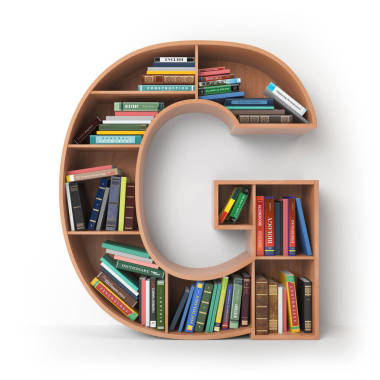 字母 g 字母表形式的書架與書籍隔離