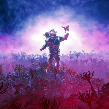 實(shí)地考察/ 3D宇航員在外星風(fēng)景中遇到蝴蝶
