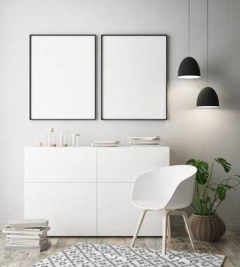 模擬海報框架內背景, 斯堪的納維亞風格, 3d 渲染, 3d 插圖