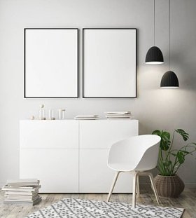 模拟海报框架内背景, 斯堪的纳维亚风格, 3d 渲染, 3d 插图