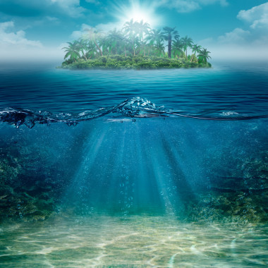 孤獨島海洋，抽象的自然背景中