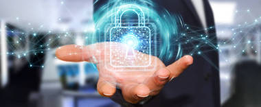 商人使用數(shù)字掛鎖與數(shù)據(jù)保護3d 渲染