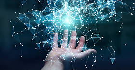 商人持有飞行网络连接 3d 渲染