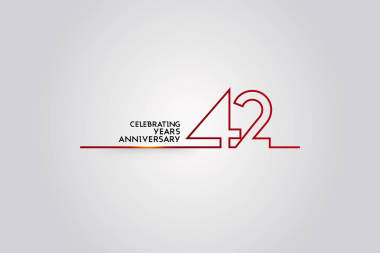 42年周年紀念標識與紅色色的字體數(shù)字做了一連接的線, 媒介例證隔絕在白色背景為公司慶祝事件, 生日