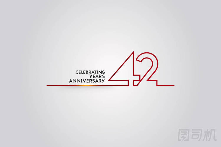 42年周年紀(jì)念標(biāo)識(shí)與紅色色的字體數(shù)字做了一連接的線, 媒介例證隔絕在白色背景為公司慶祝事件, 生日