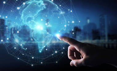 商人使用美國(guó)世界地圖界面3d 渲染