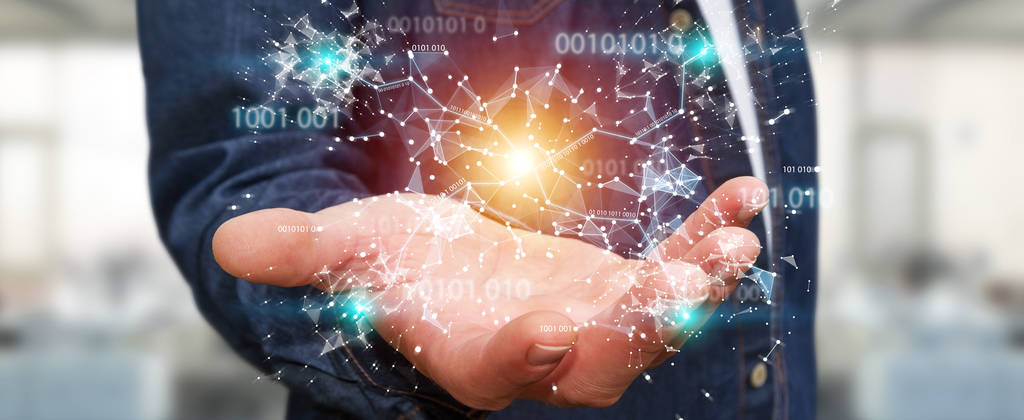 商人使用数字二进制码连接网络3d 撕