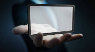 使用數(shù)字屏幕平板電腦 3d 渲染的商人