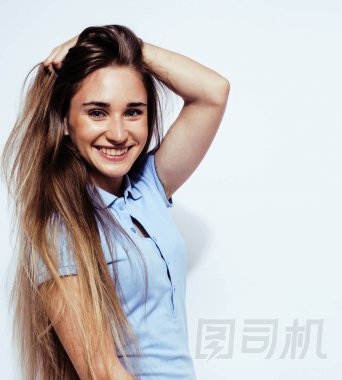 年輕漂亮的少女時(shí)髦女孩構(gòu)成白色背景，生活方式人們觀念上情感開心的笑