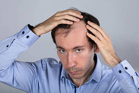 男性脱发的灰色背景照片