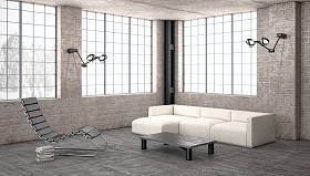 现代明亮的内饰3d 渲染插图