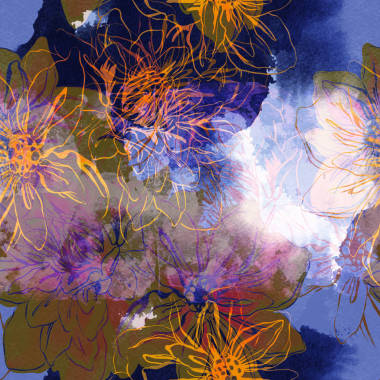 imprints abstract flowers mix repeat seamless pattern. watercolour and digital hand drawn picture. mixed media artwork f