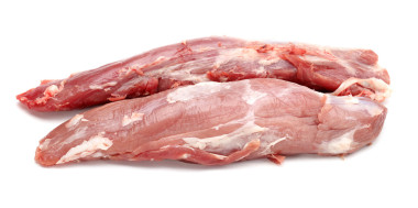 一大塊豬肉上白色隔離圖片
