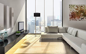 现代明亮的内饰3d 渲染插图