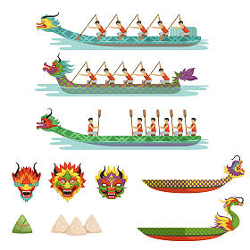 龙舟套装, 男运动员队参加端午节矢量插画比赛