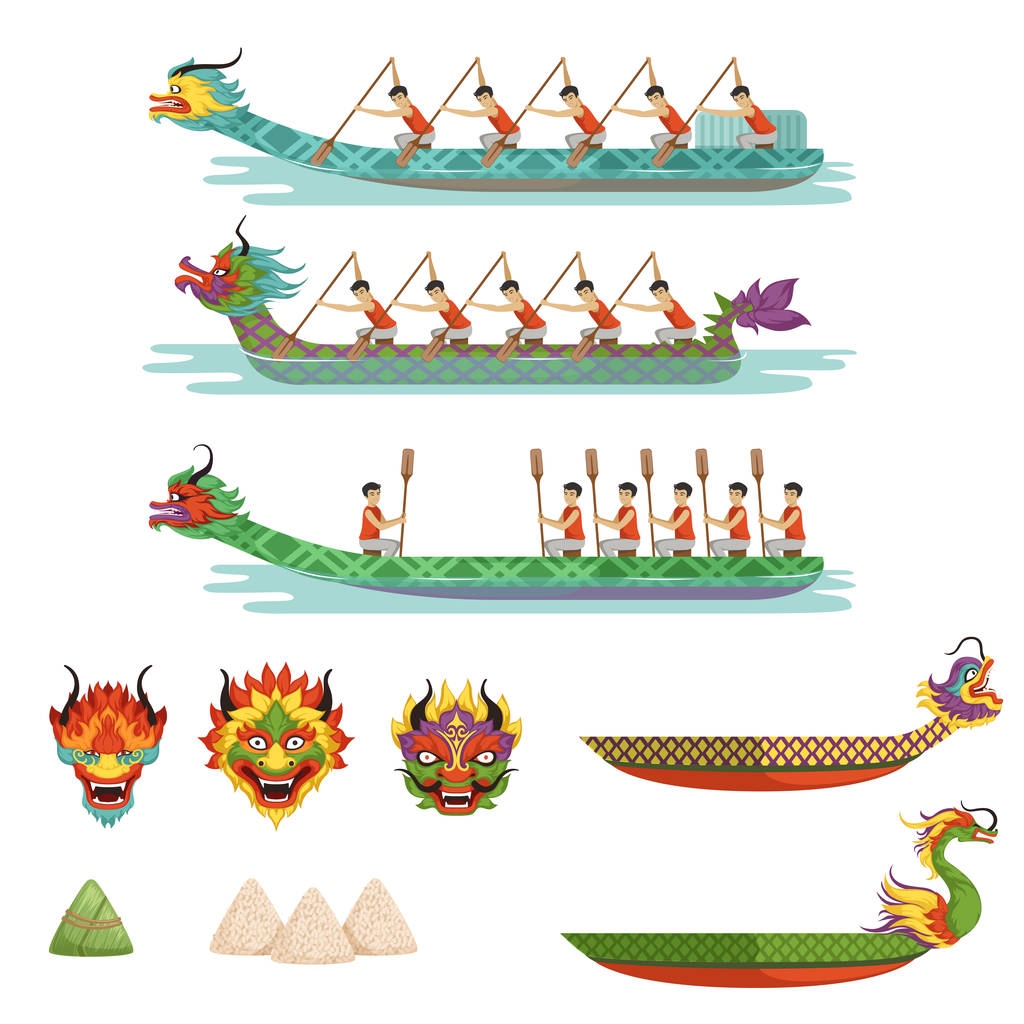 龙舟套装, 男运动员队参加端午节矢量插画比赛