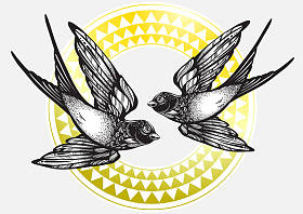 精美详细的葡萄酒插图与飞行燕子鸟部落几何图案。已隔离矢量图稿。优雅的纹身艺术, 自由, 浪漫。印刷品、海报、t恤和纺织