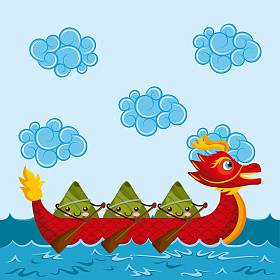 卡通快乐粽子划红龙舟照片
