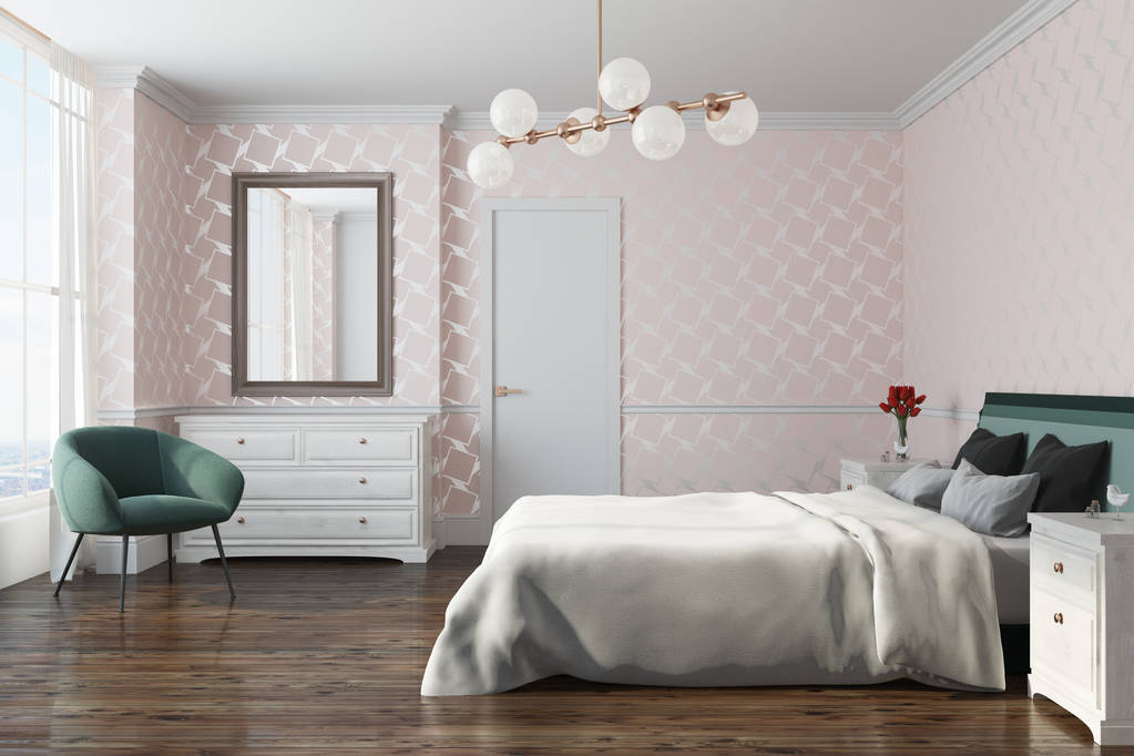 白色花纹卧室, 扶手椅, 侧面视图 白色花纹卧室, 扶手椅, 侧面视图