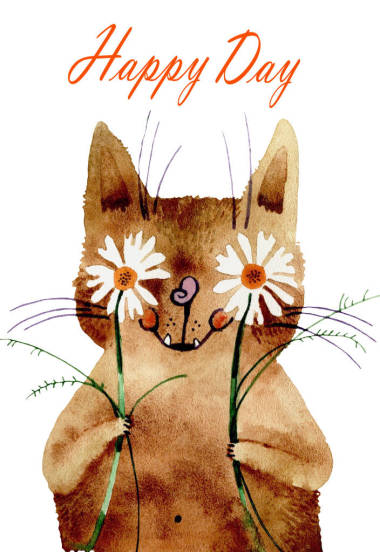 3月8日猫水彩卡图片